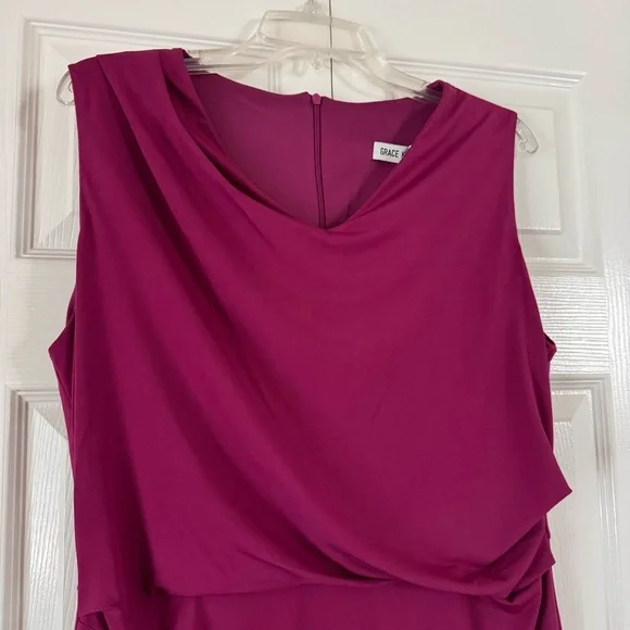 Women’s v-neck ruched sleeveless dress in magenta, size XL NWT - Picture 2 of 14